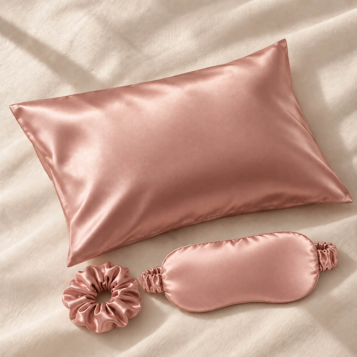 BUTTER. The Silk Duo: satin pillowcase, eye mask and scrunchie